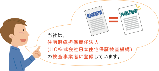 当社は、住宅瑕疵担保責任法人(JIO株式会社日本住宅保証検査機構)の検査事業者に登録しています。